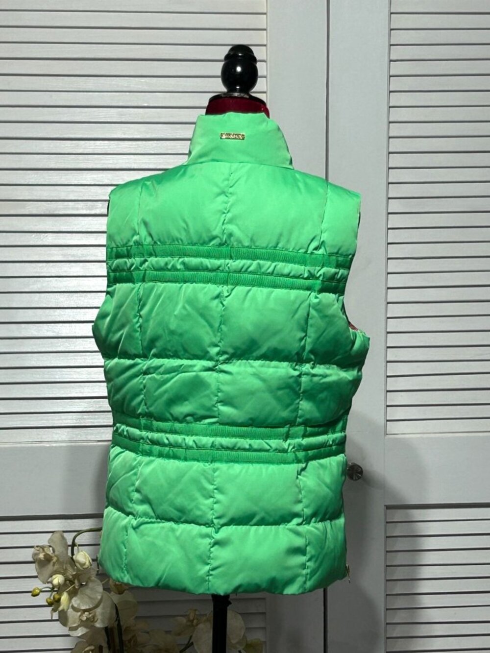 Lilly Pulitzer Kate Green Zip Snap Up Puffer Vest Preppy Gorpcore Size L 3046 - Picture 5 of 13